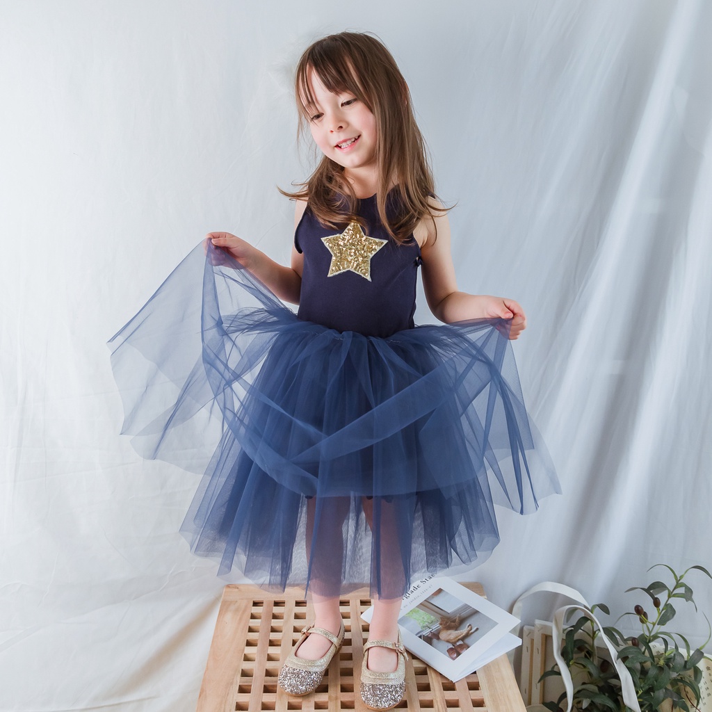 Gadis berusia 1-5 tahun bintang berujung lima gaun rompi berpayet tanpa lengan rok bengkak gaun putri