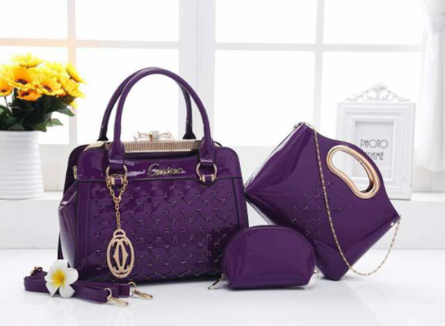 Tas cr Behel Morris 0867 (3in1) wanita branded glossy fashion import