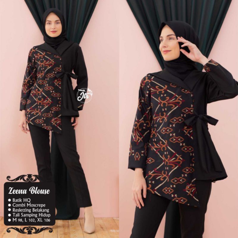 Atasan Batik Wanita Modern / Blouse Batik Kombinasi Mosscrepe Size M, L, XL ( ORIGINAL )