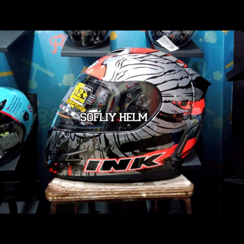 HELM INK STEALTH WINGS BLACK RED DOUBLE VISOR INK FULL FACE