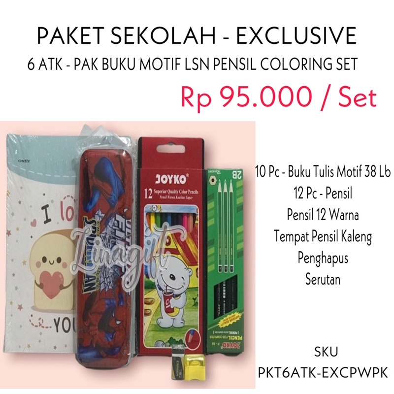 ( Set Paket Exclusive ) ALAT TULIS SEKOLAH LENGKAP / MEWARNAI / KADO SUVENIR CUSTOM ULANG TAHUN / HADIAH LOMBA 17 AGUSTUS / COLORING STATIONERY SET / BUKU A5 / GOODIE BAG SNACK BINGKISAN SOUVENIR / NOTES PEN PENSIL