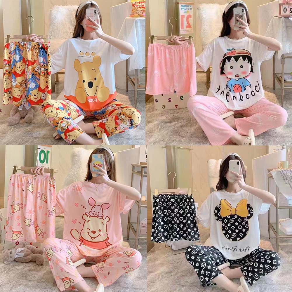 3 in 1 Baju Tidur Piyama Pajama Set Import