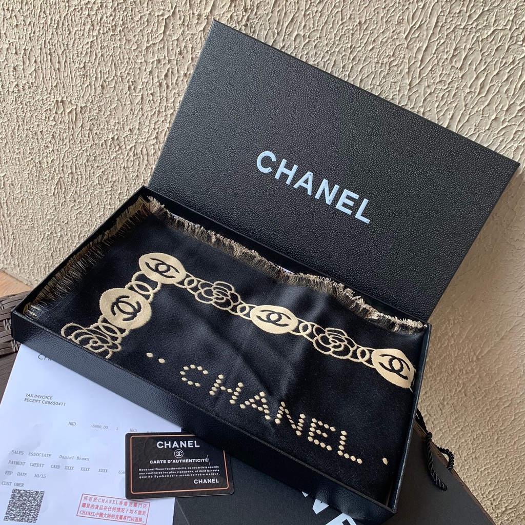 LUXY LX4022 SELENDANG WANITA SCARF / SYAL CH*AN*EL BRANDED LENGKAP PAPERBAG + BOX + FAKEBILL IMPORT QUALITY KUALITAS PLATINUM-2