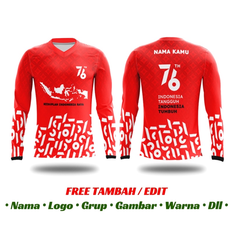 Baju Jersey Sepeda Lari Bulutangkis Voli Futsal Custom Merah Putih Agustusan HUT RI 76 | INDONESIA