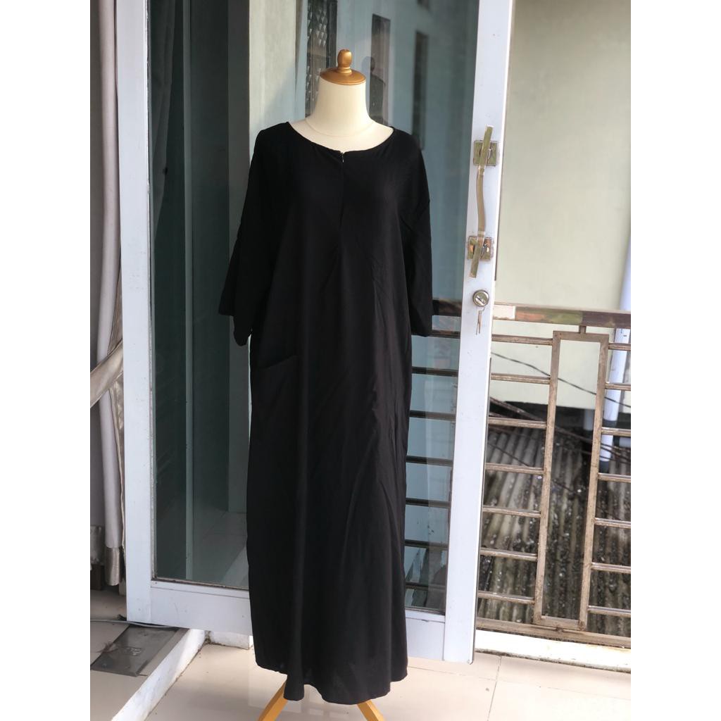 Daster Rayon Habel / DASTER POLKA Longdress, Lengan raglan 3/4-HITAM