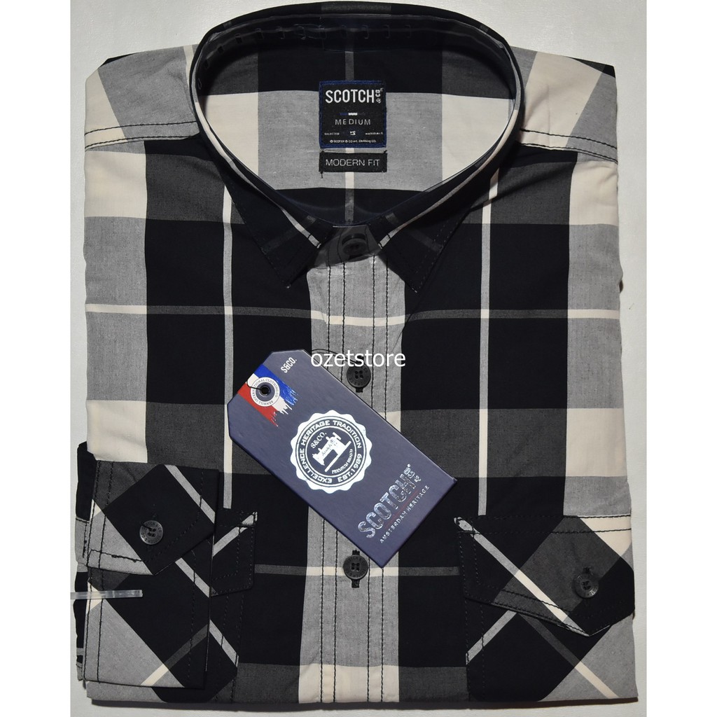 SCOTCH & CO Kemeja Pria Casual Lengan Panjang Hitam Modern Fit CG33