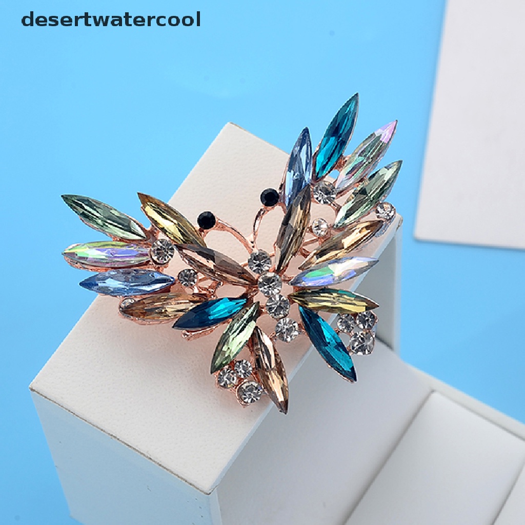 Bros Pin Enamel Bentuk Hewan Butterfly Aksen Kristal Warna-Warni Untuk Wanita