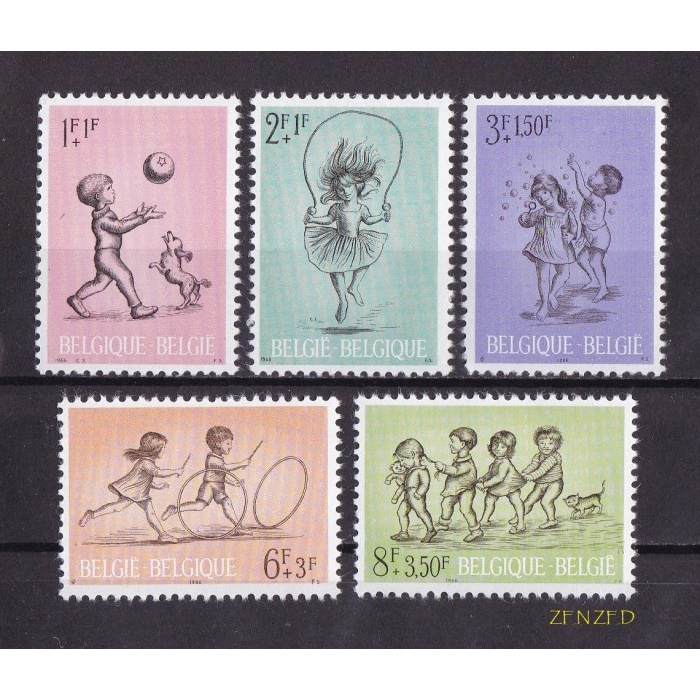 

0250 Perangko Belgia 1966 Children Games 5v Mnh