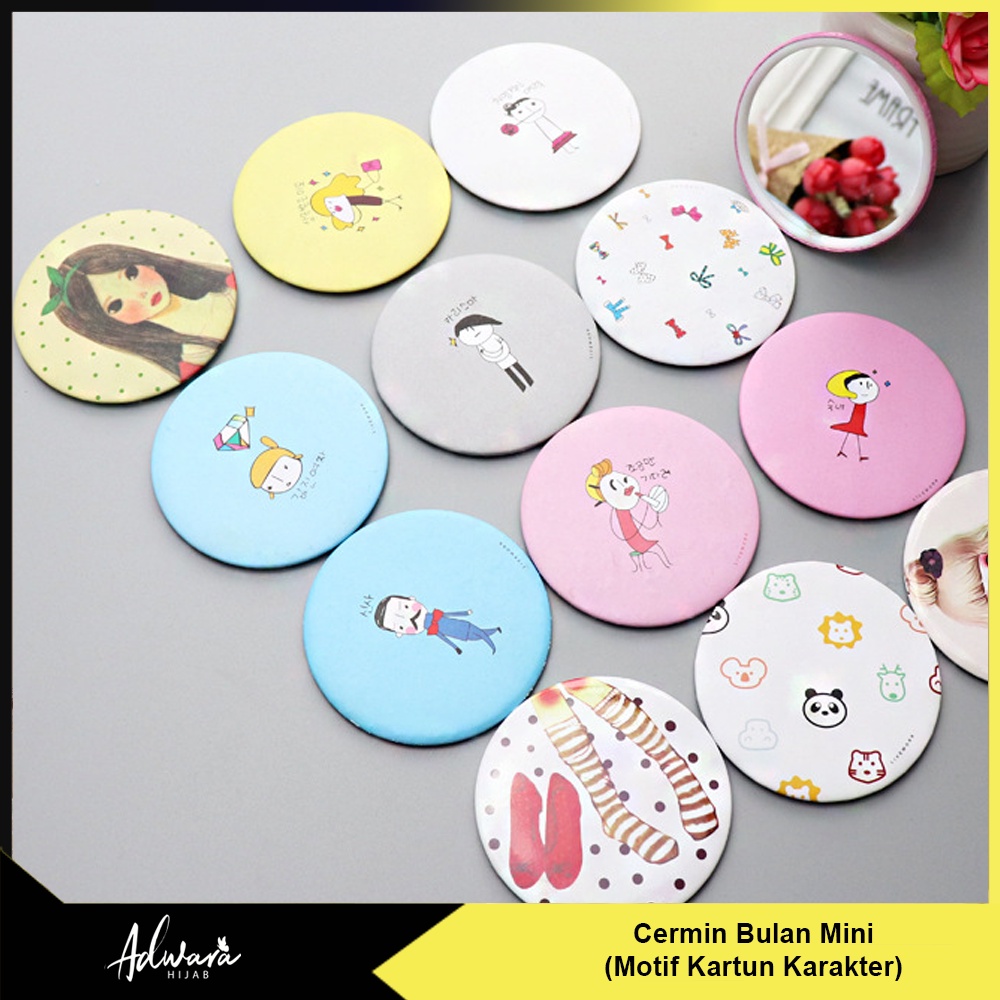 Kaca Cermin Bulat Mini Motif Karakter / Cermin Kecil Make Up Travel