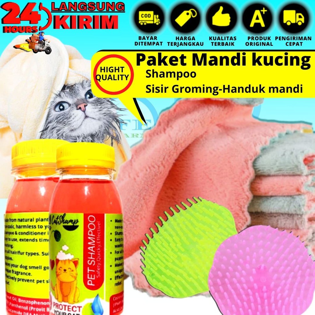 PAKET MANDI KUCING ANJING Dapat Handuk Shampoo Sisir FEFARM