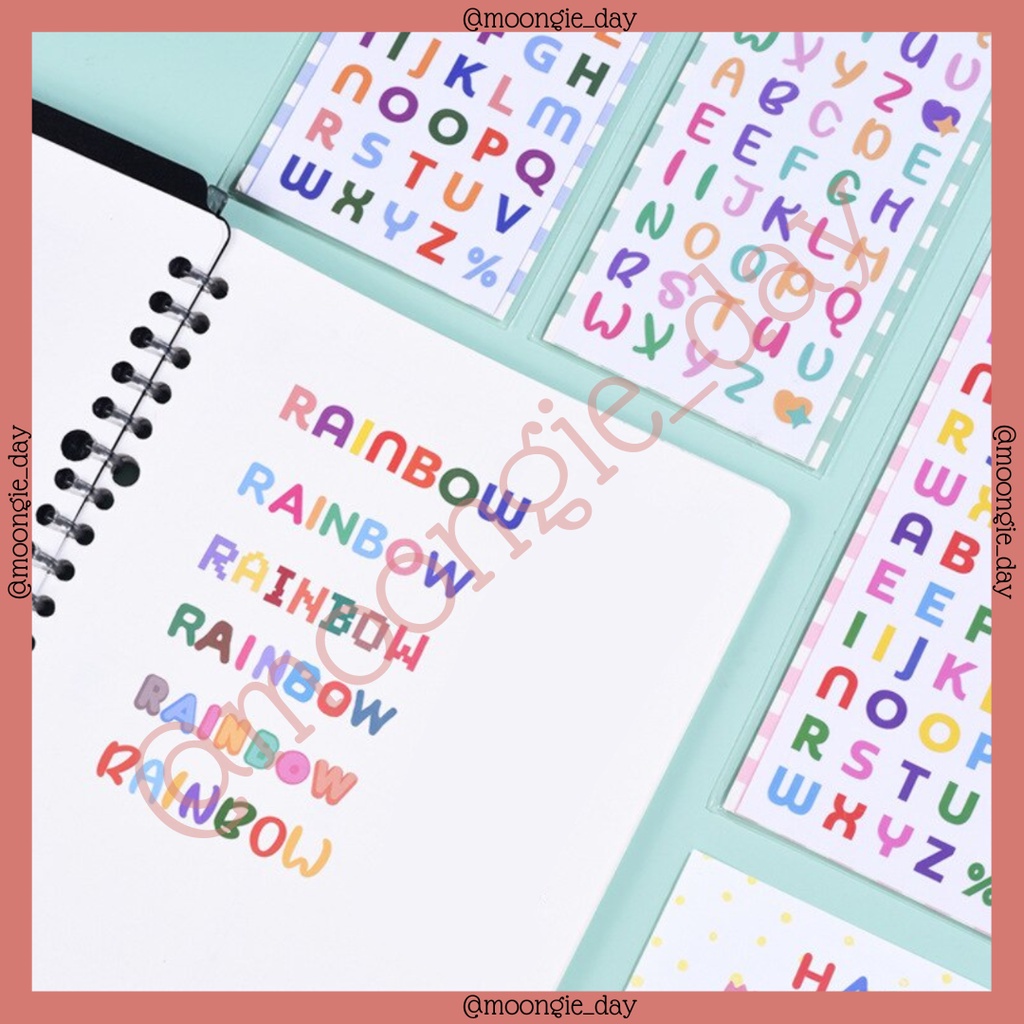 

1 LEMBAR STIKER TEMA ALPHABETH NUMBER RAINBOW HURUF ANGKA STICKERS BULLET JURNAL LUCU MURAH PVC GLITTER KERTAS