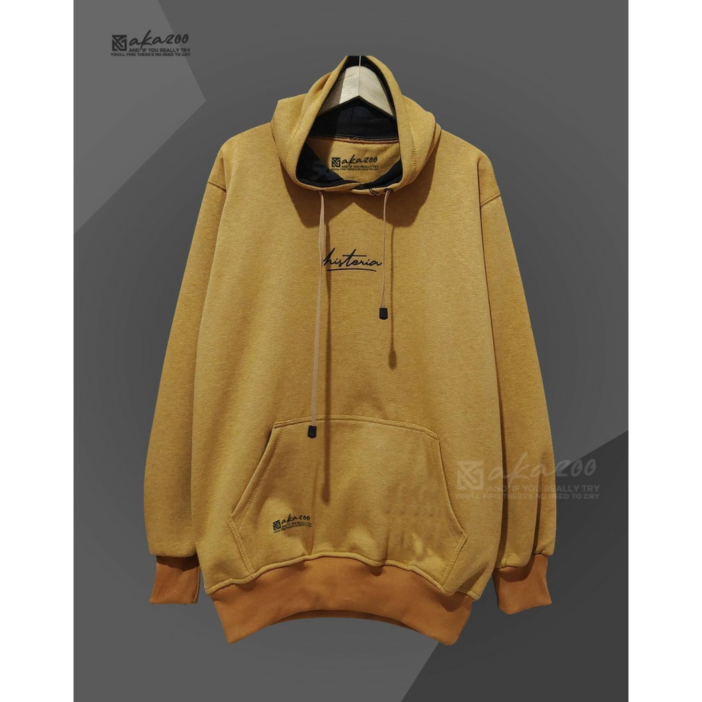 sweater pria sweater cowok distro AKAZOO warna GOLD/ KUBUS histeria sablon hitam sablon putih