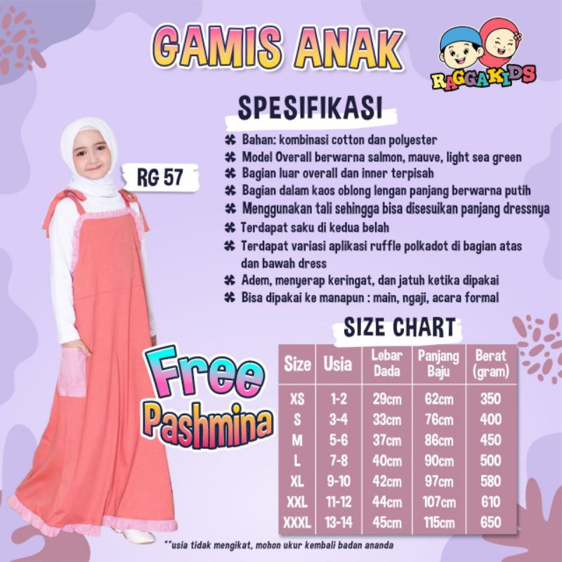 Set Over All Gamis Anak Perempuan Remaja Tanggung Terbaru 2023 Baju Muslim Casual Syar'i Bahan Kaos katun Nyaman Adem Original Casual Raggakids