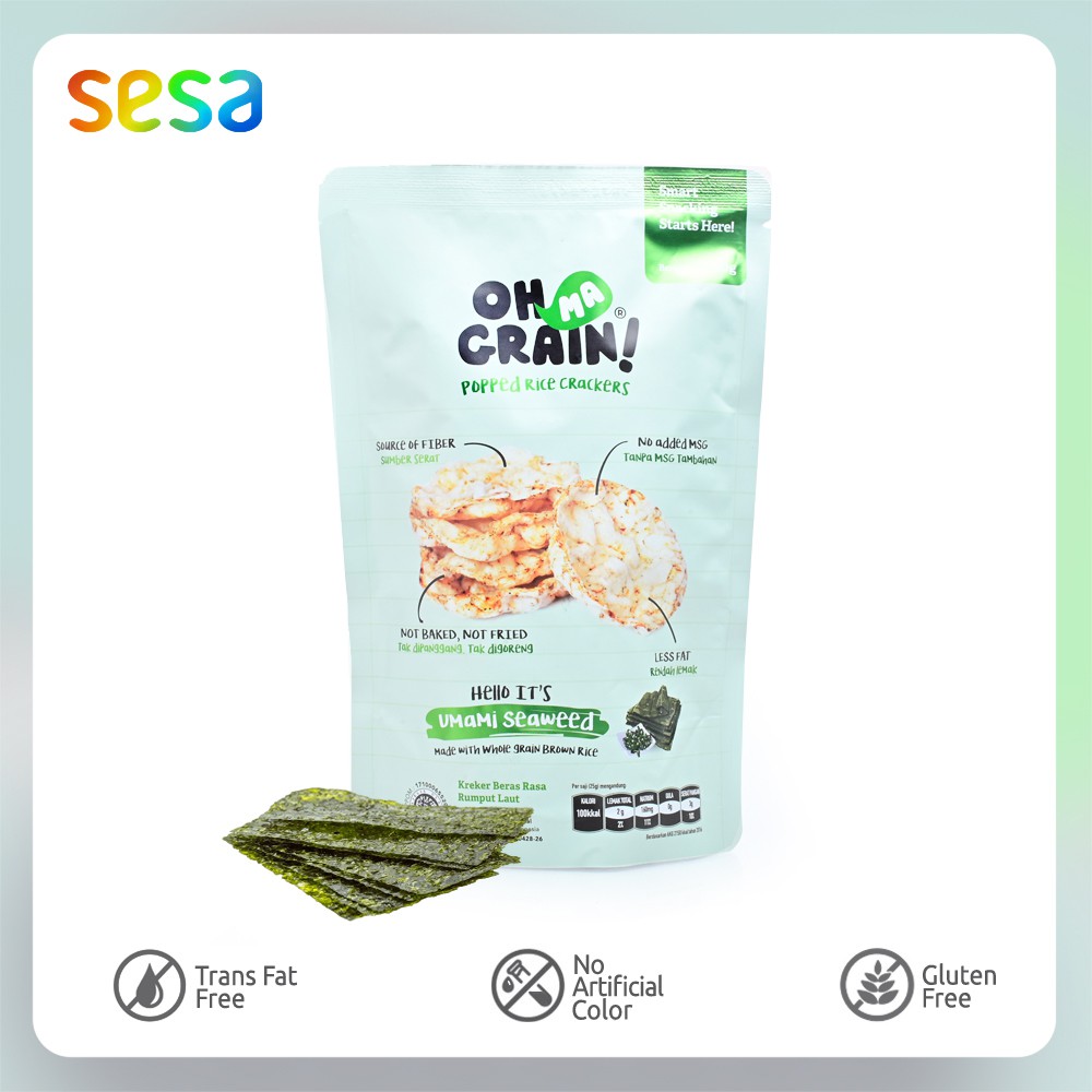 

OH MA GRAIN! Popped Rice Crackers Seaweed 50gr - Snack Organik MSG Free