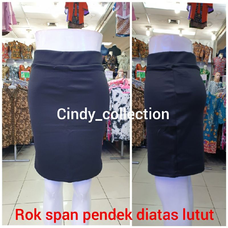 ROK SPAN PENDEK DIATAS LUTUT ROK MINI ROK PENDEK SEPAHA ROK KERJA ROK KANTOR ROK HITAM