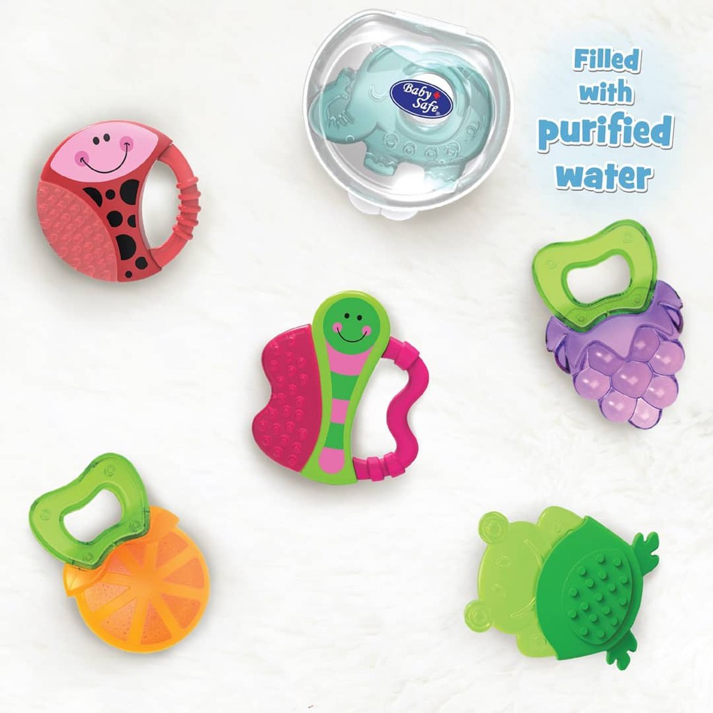 Baby Safe Teether Mainan Gigitan Bayi Easy Grip Rubber Cooling Teether With Purified Water