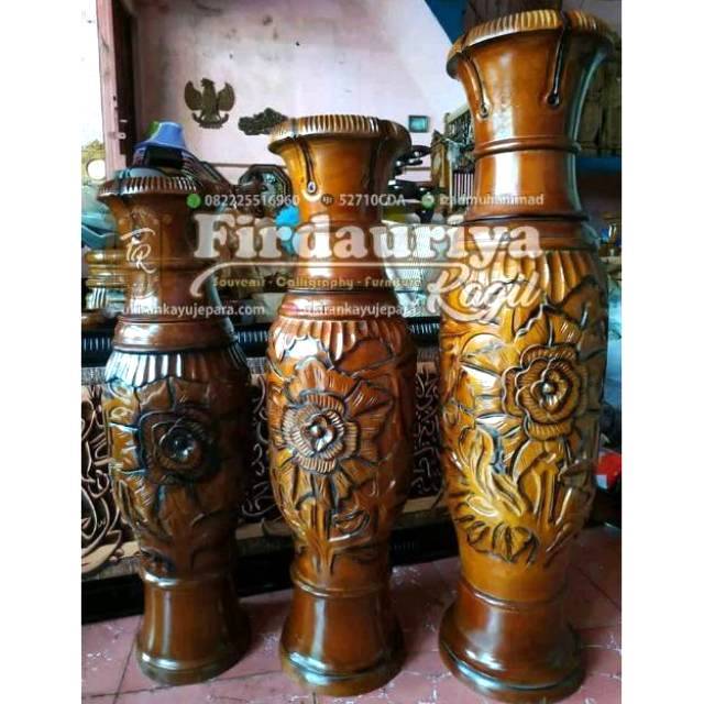 FREE ONGKIR JAWA Gucci guci guji kayu ukiran Jepara 1 set isi 3 termurah murah promo hiasan rumah va