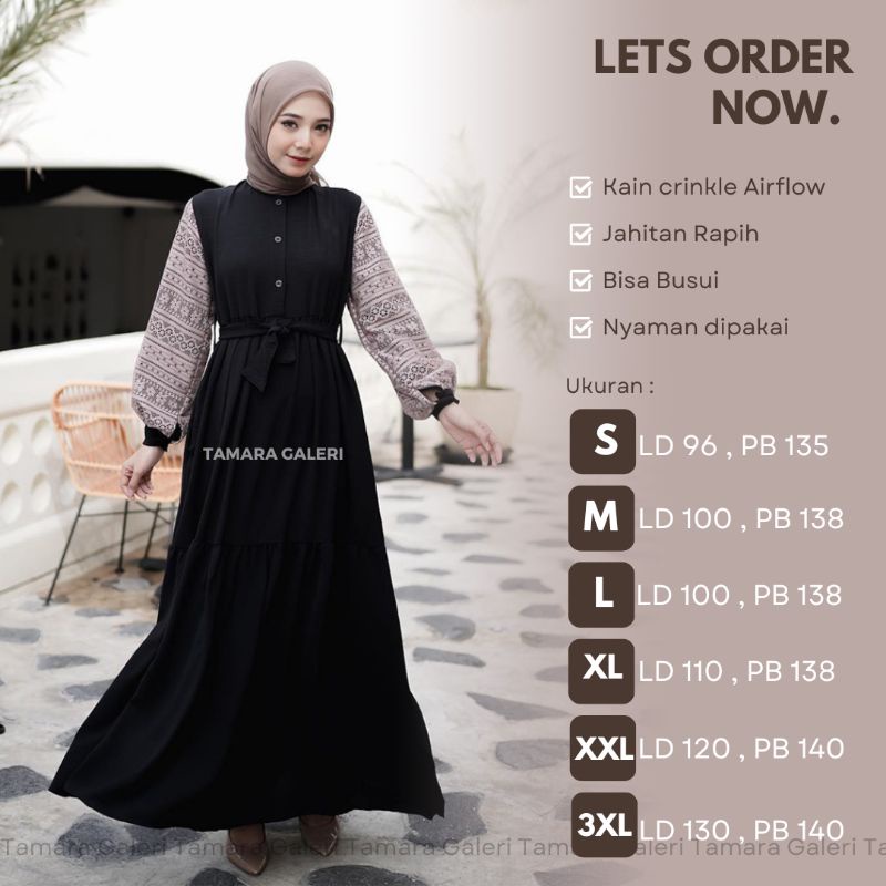 Gamis Hitam Polos Wanita Remaja Terbaru 2022 Azma Dress muslim dewasa katun crinckle airflow premium