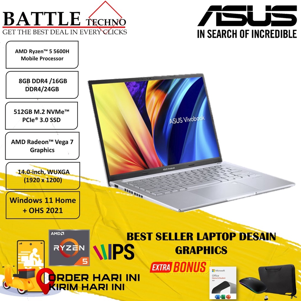 ASUS VIVOBOOK 14X M1403QA VIPS552 AMD RYZEN 5 5600H 24GB 512GB SSD WIN11HOME + OHS