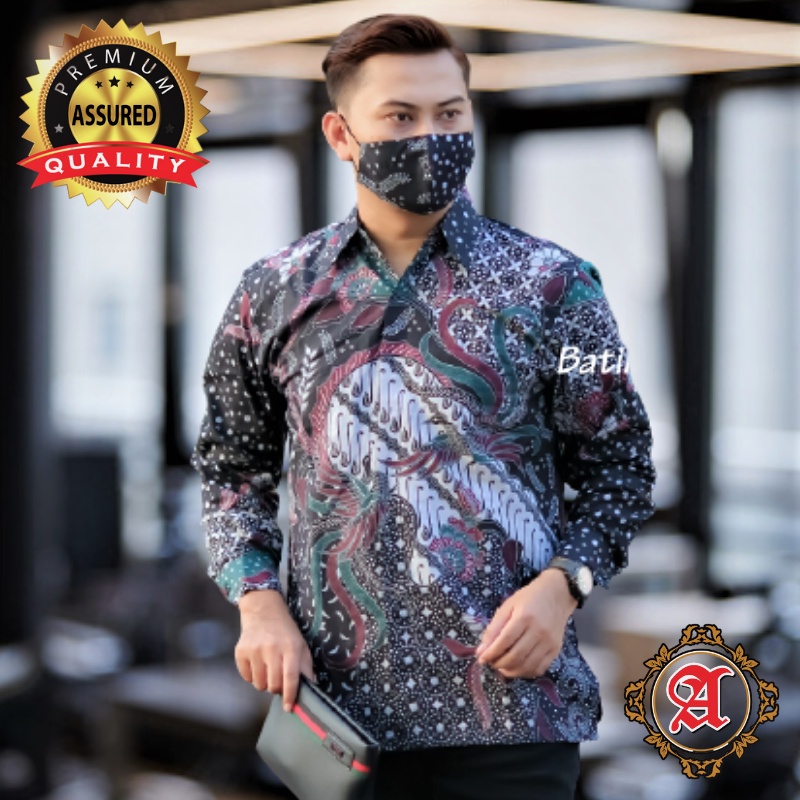 Baju Batik Pria Lengan Panjang Modern Terkini Reguler Fit Full Furing Original Prabuseno Keratonan Solo Produksi Batik Aluna PCW 102-3