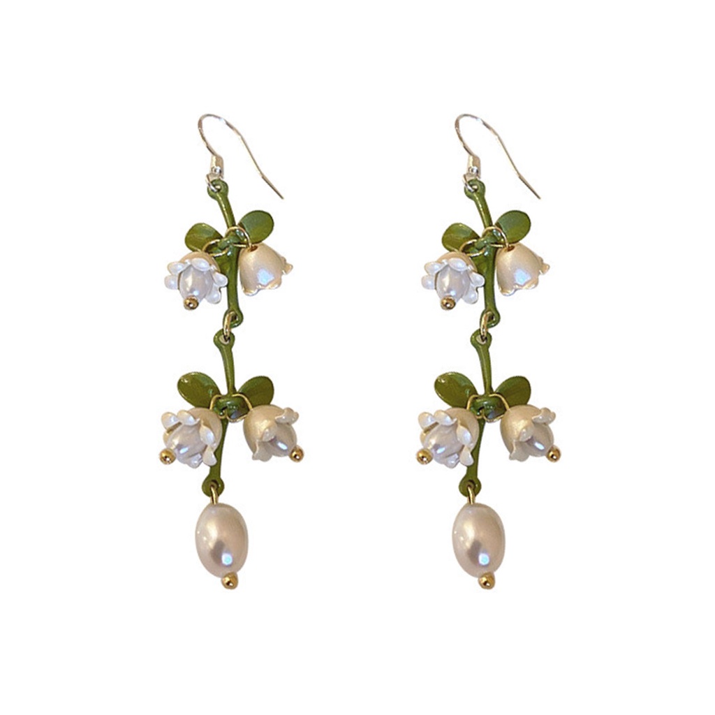 Hu Hu Hu Hu Hu Alat Bantu Pasang Kacamata♡ 1 Pasang Anting Kait Desain Daun Hijau Aksen Mutiara Tiruan Untuk Hadiah