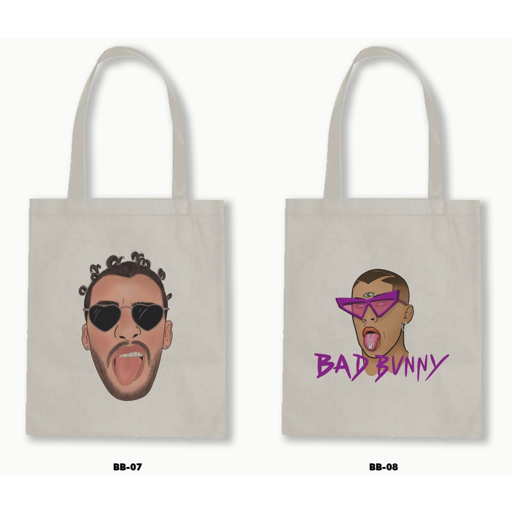 Tas Tote Bag Resleting Kanvas/Blacu  - Bad Bunny