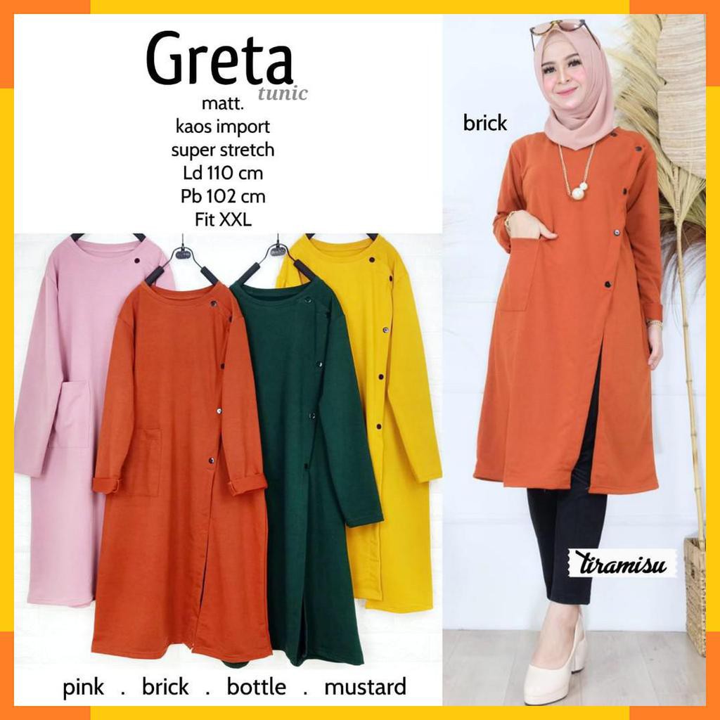GRETA LONG TUNIK. ATASAN FASHION MUSLIM WANITA. BY TIRAMISU