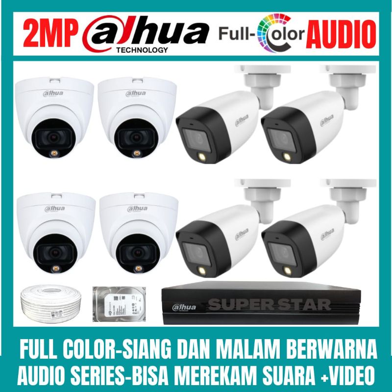 PAKET CCTV DAHUA FULL COLOR 2MP 8 CHANNEL 8 KAMERA AUDIO COLORVU