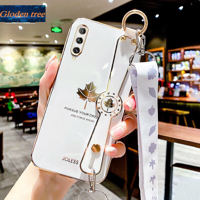 Case Motif Daun Maple Dengan lanyard Untuk Huawei Y9S