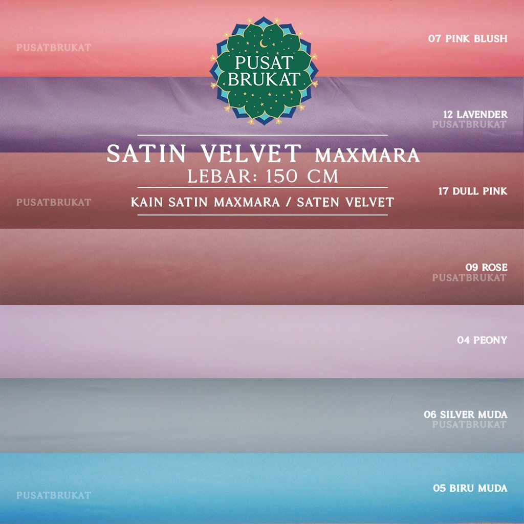 KAIN SATIN VELVET MAXMARA / SATEN PREMIUM - WARNA SOFT PASTEL , LEBAR 150CM [harga per 0.5m]