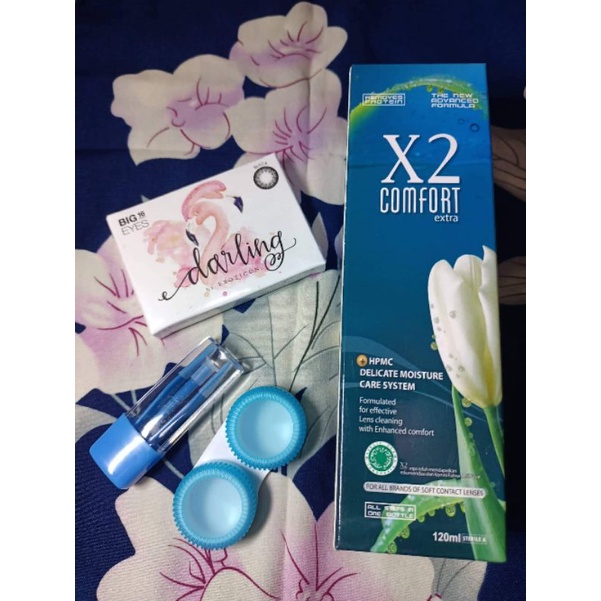 Paket Softlens X2 Darling Normal + Air X2 120ml + Pinset + Lenscase