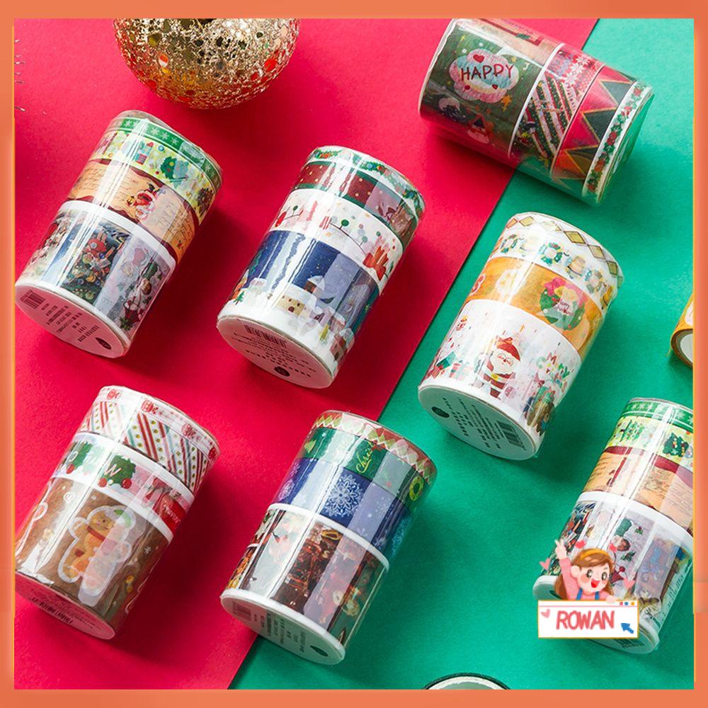4 Pcs Selotip Perekat Motif Bunga Snowman Merry Christmas Untuk Alat Tulis Scrapbooking