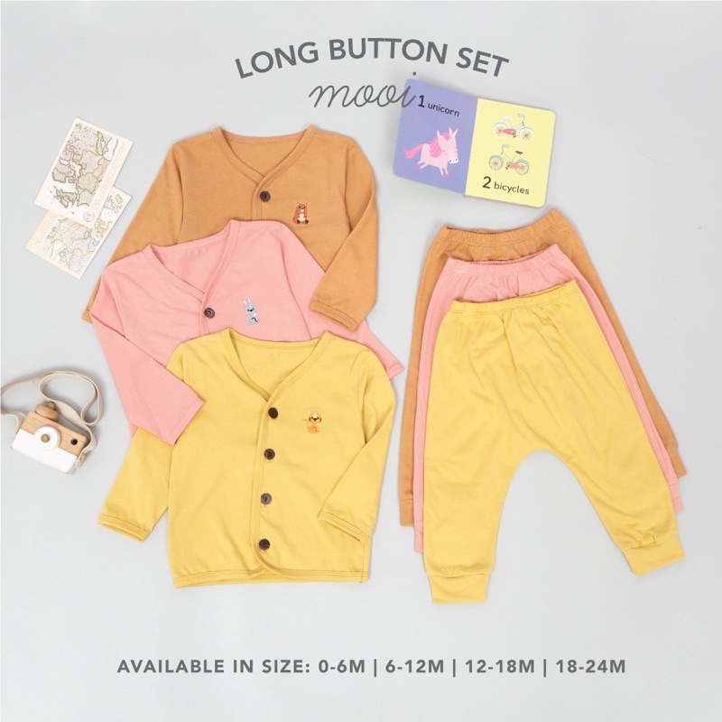 Mooi Long Button Set - Setelan Anak Unisex/Piyama bayi/Baju bayi