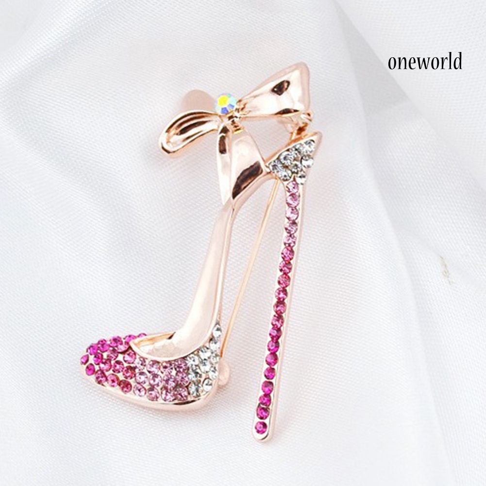 OW@ Women Rhinestone Inlaid High Heel Shoe Brooch Pin Corsage Lapel Jewelry Gift