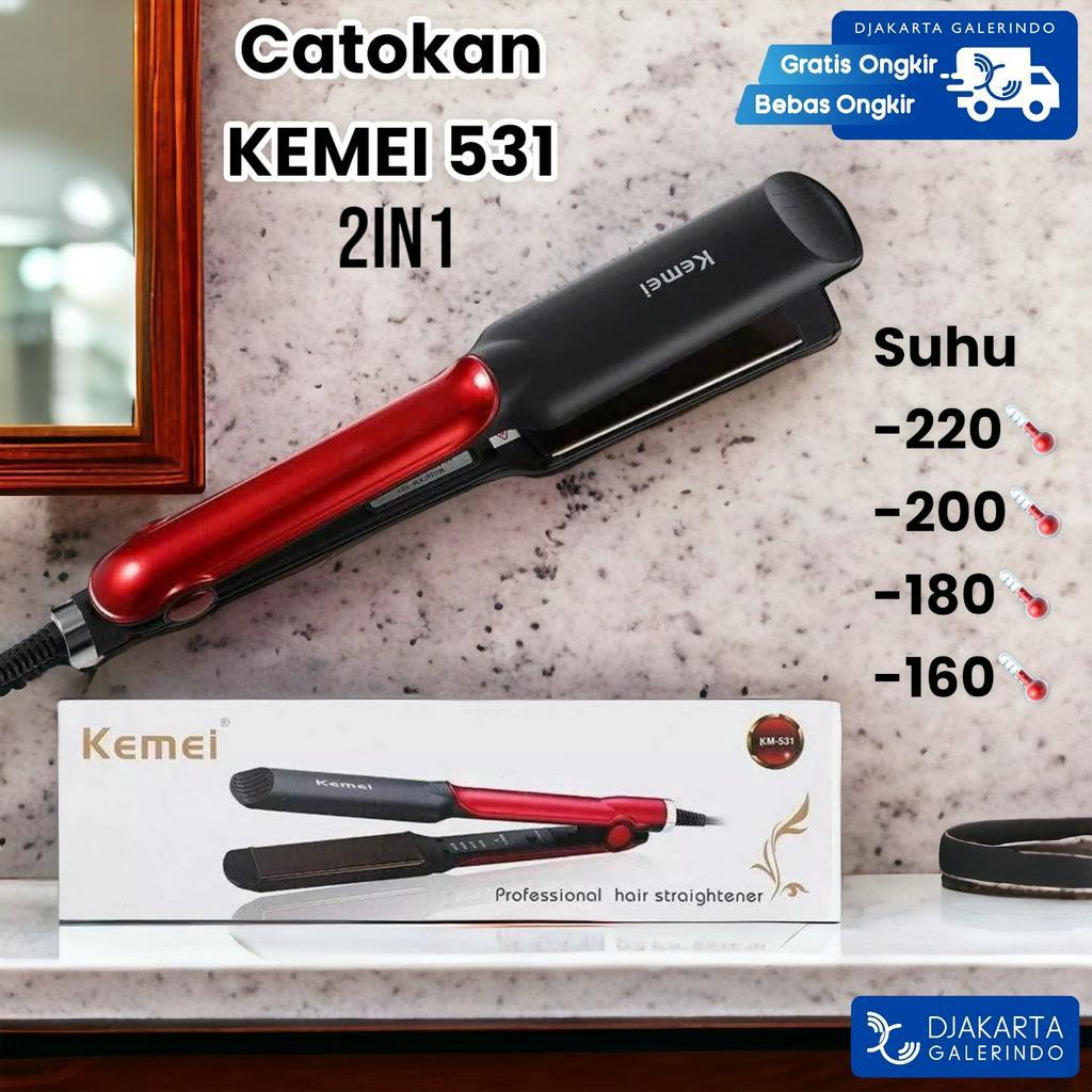 Catokan Rambut Kemei 531 2in1 Temperatur suhu ionic - Professional Hair Straightener Pelurus Curly Rambut