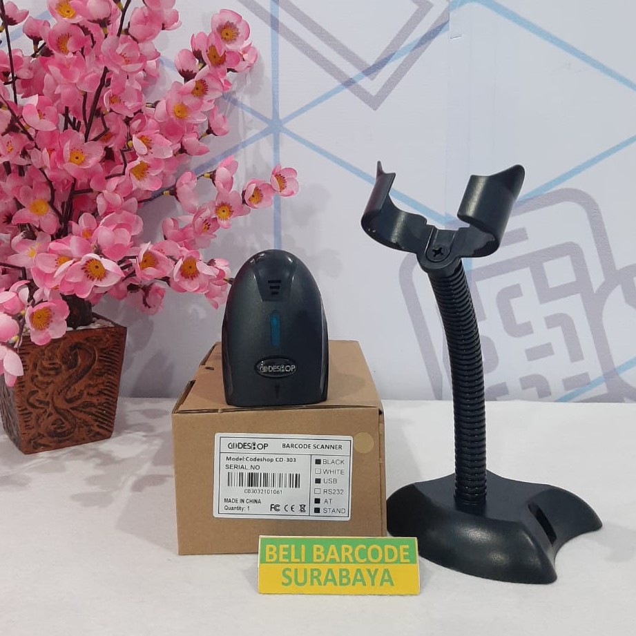 TERMURAH LASER BARCODE SCANNER 1D CODESHOP CD-330 | CD 330 AUTO SCAN (USB+STAND)