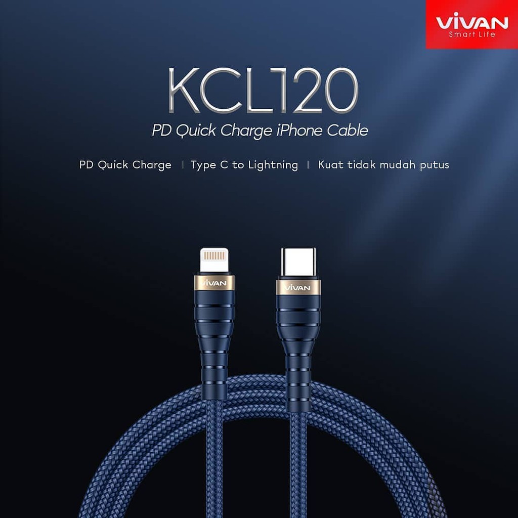 VIVAN Kabel Data KCL120 KCL 100 Type C to Lightning PD Quick Charger 120cm  100 Cm Kabel Tipe C - Kabek iPhone 6 iOs