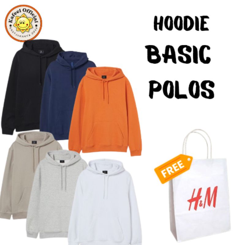 Jual Hoodie H&M Basic Black Navy Mysti Orange Beige Coklat White Dark grey free paper bag hnm full t