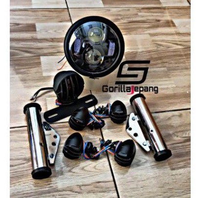 paket lampu motor japstyle custom led maker led sen grill stopan grill dan breket lampu