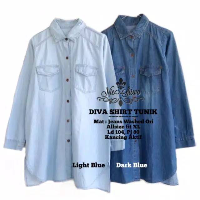 Jeans Tunic panjang wanita jeans washed