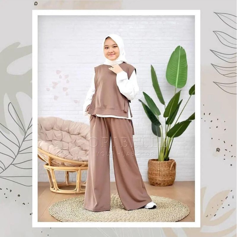 TREND Sherina kids Set 3in1 Baju Celana Rompi Busana Muslim Anak Umur 10 11 13 13 14 15 Tahun Gamis 