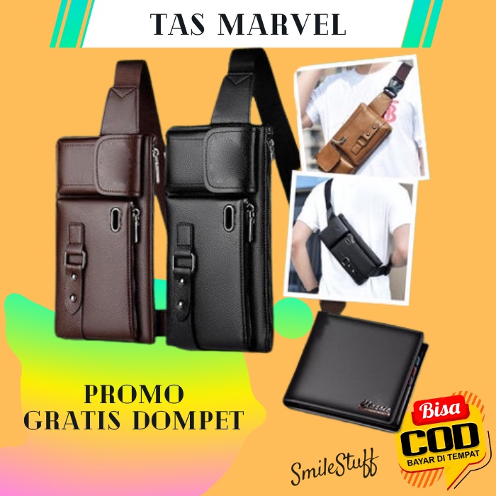 Marvel Waist Bag Premium - Tas Pinggang Pria Kulit Sintetis Import Bag