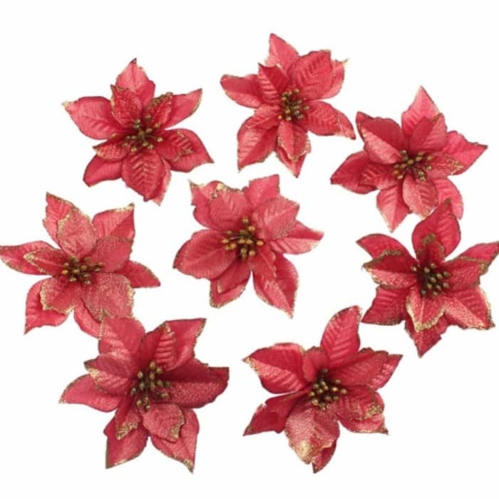 

Bunga Poinsettia 13cm Wine-Red Glitter Parcel Natal