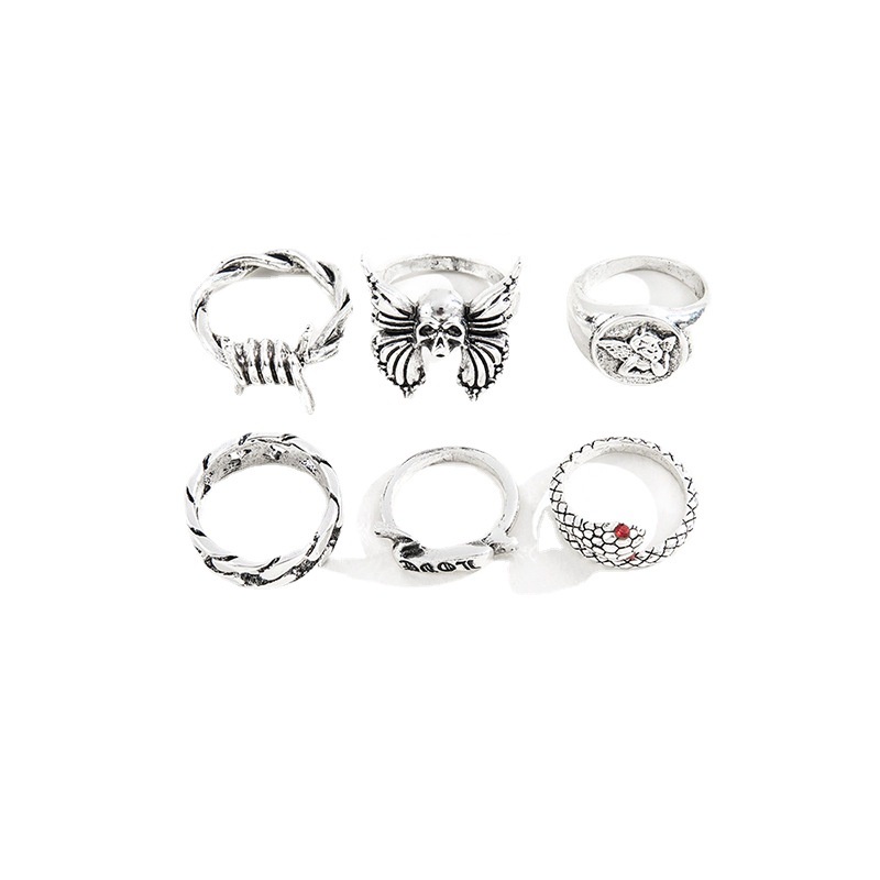 7pcs / Set Cincin Jari Desain Kartu Poker Multi Element Gaya Vintage Retro Untuk Pria Dan Wanita