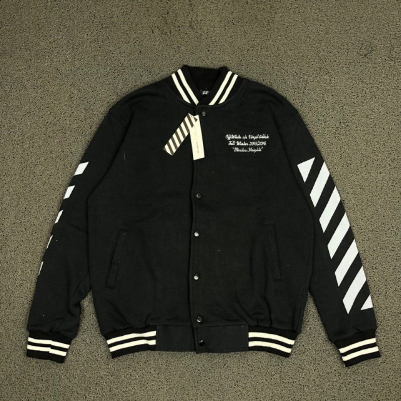 BOMBER VARSITY JACKET OFF WHITE VIRGIL ABLOH BLACK PREMIUM HIGH QUALITY