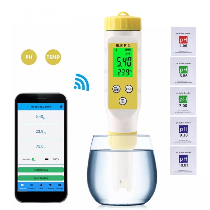 2 in 1 Bluetooth App Ios Android PH Meter Air + Suhu Digital BLE-P-3