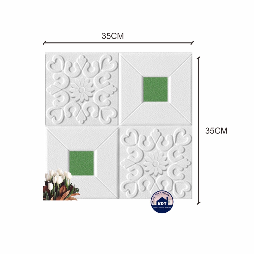 PROMO WALLPAPER FOAM 3D MOTIF BATIK KRISTAL Classic 35X35 / Wallpaper Sticker Dinding Plafon Emboss-KRISTAL HIJAU