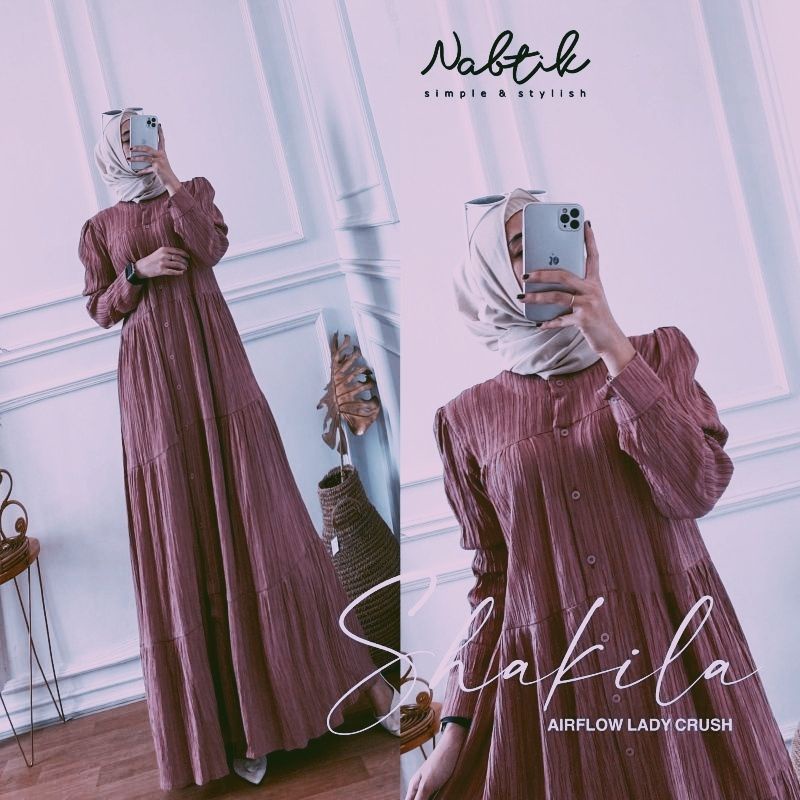 Shakila Maxy Dress Gamis Crinkle Airflow Lady Crush Premium Full Kancing-Shakila sage purple