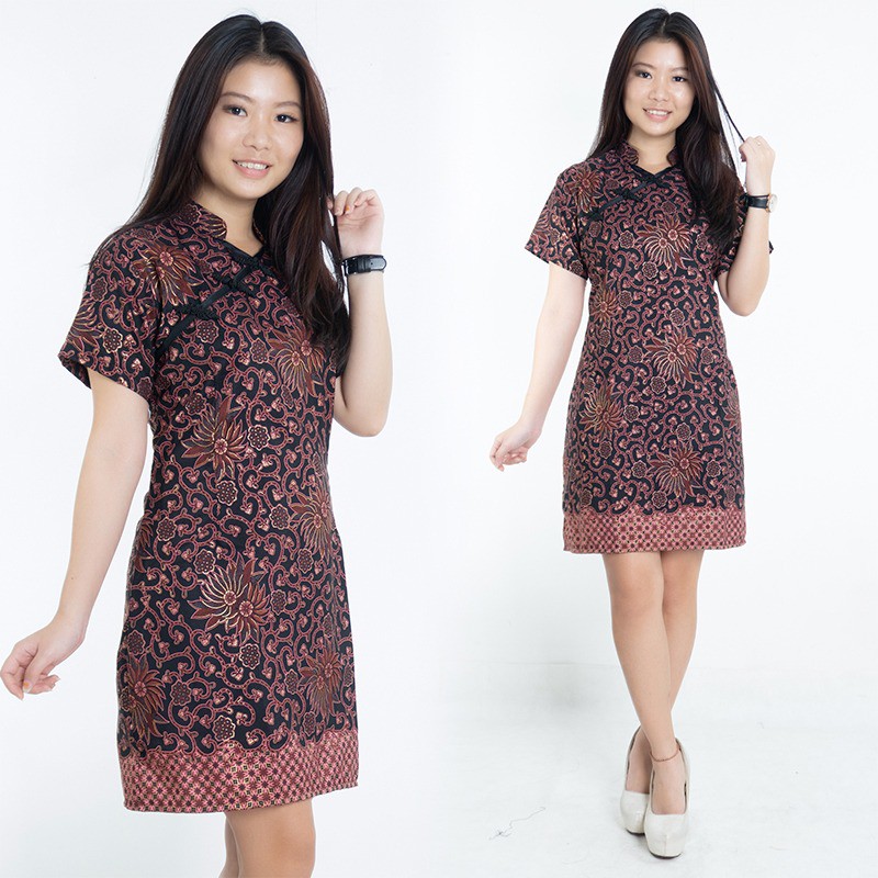 SB Collection Midi Dress Febbya Cheongsham Shortdress Batik Modern Jumbo Wanita