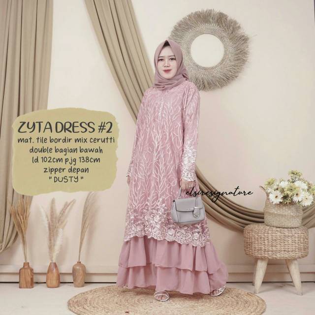 GAMIS BRUKAT ZYTA DRESS BY ELSIRE / MAXMARA / DRESS BRUKAT MAXI / DRESS KONDANGAN MUSLIM / BISA COD
